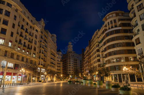 VALENCIA, SPAIN - FEBRUARY 16, 2022: The Ayuntamiento Square at dusk.