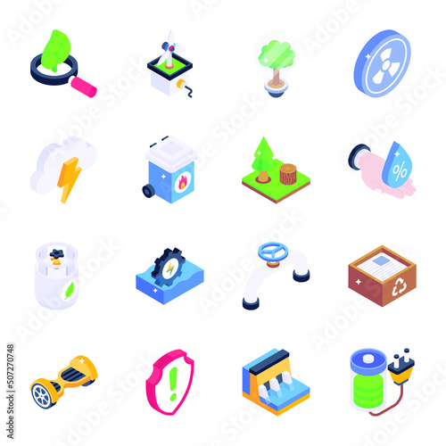 Pack of Ecological Science Isometric Vectors 