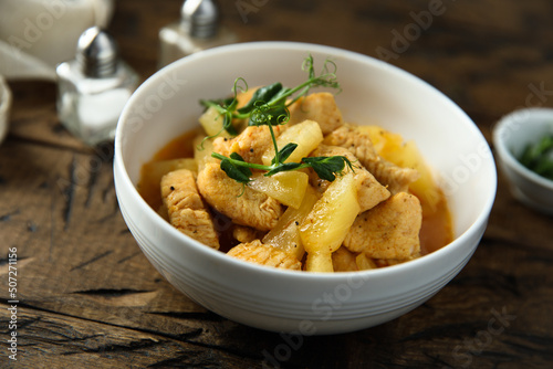 Homemade chicken ragout with pineapple