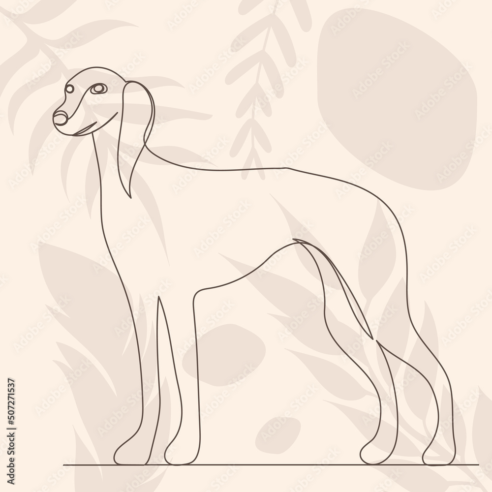 Fototapeta premium dog drawing in one continuous line, on an abstract background sketch