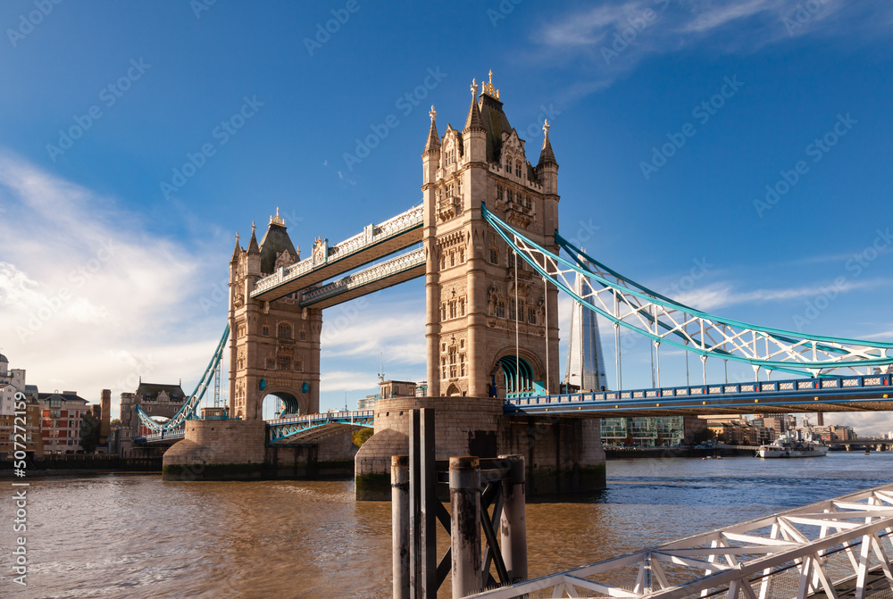Iconic Tower Bridge over River Thames London UK