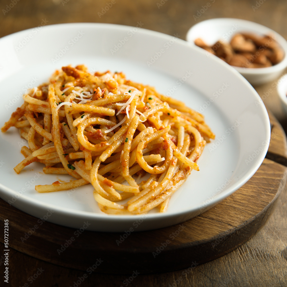 Pasta with red pesto and cheese Pasta with red pesto and cheese