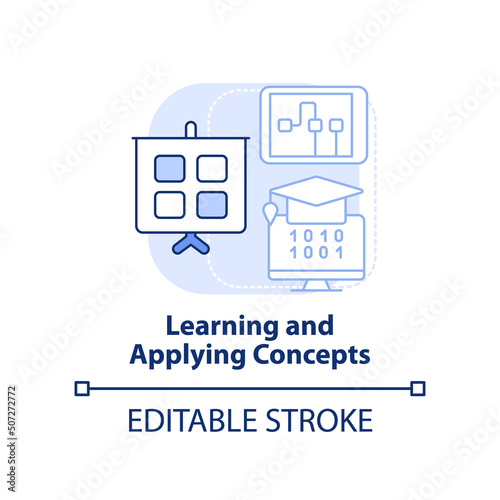 Learn and apply concepts light blue concept icon. Programming skill abstract idea thin line illustration. Isolated outline drawing. Editable stroke. Arial, Myriad Pro-Bold fonts used