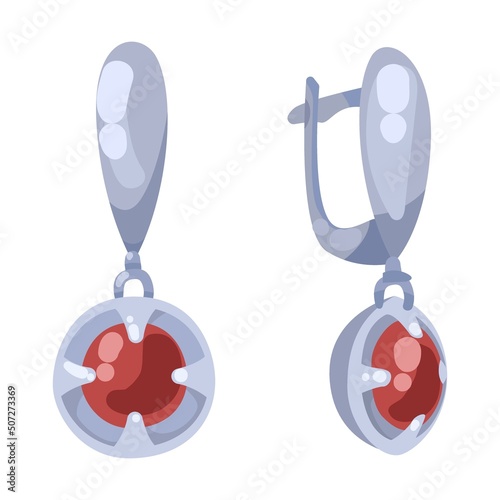 Silver women jewelry cartoon illustration. Wedding ceremony, pearl earrings, pendent accessories