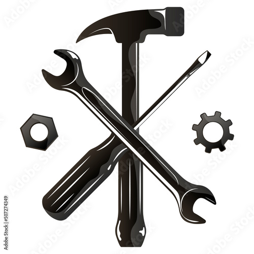 Handyman sign with tool. Hammer wrench and screwdriver tool. Repair service and construction design