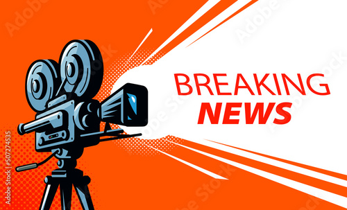 Breaking news background. World Global TV banner. Video broadcast live vector illustration