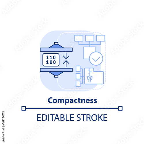 Compactness light blue concept icon. Concise code. Feature of programming languages abstract idea thin line illustration. Isolated outline drawing. Editable stroke. Arial, Myriad Pro-Bold fonts used