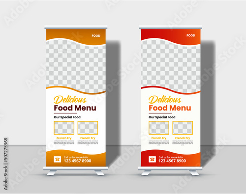 Modern food rollup banner design for restaurant template Premium Vector
