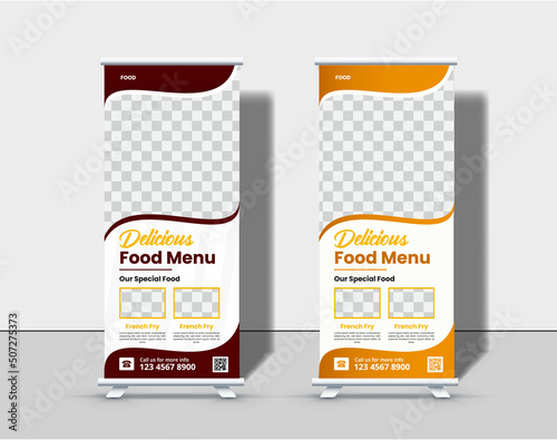 restaurant menu and food rollup banner design template Premium Vector