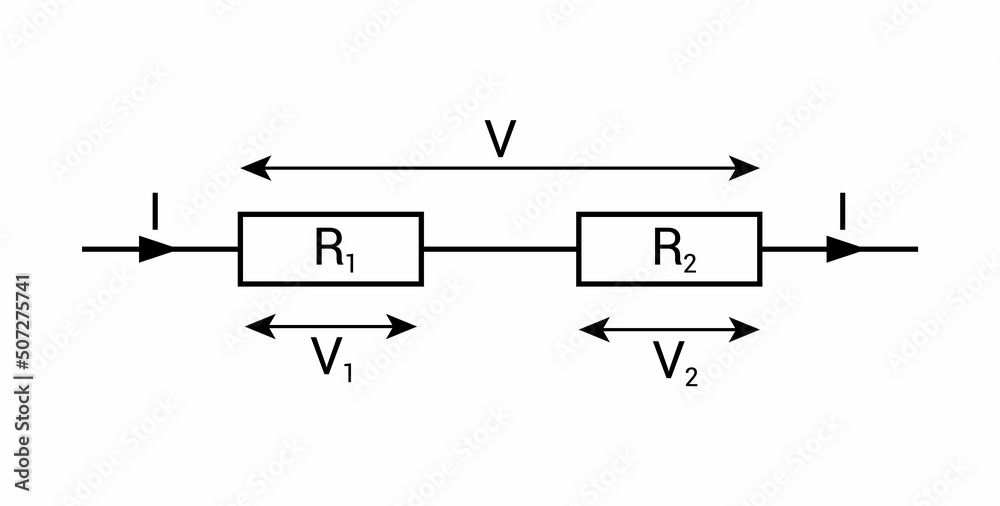 Schematic diagram of two resistors in series. vector illustration