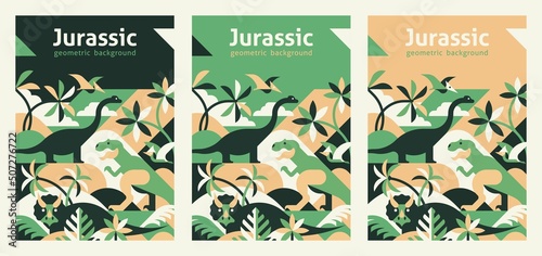 Dinosaur design template for book cover in A4. Can be adapted to brochure, magazine, poster, presentation, flyer, banner. Dinosaur background.