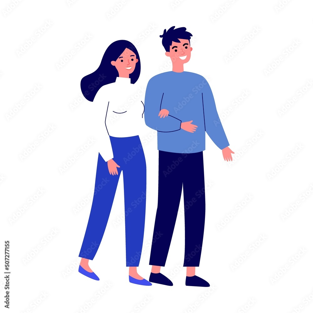 Young people eating at fast food restaurant flat vector illustration. Man and woman having lunch at cafe or cafeteria. Lifestyle and leisure concept.