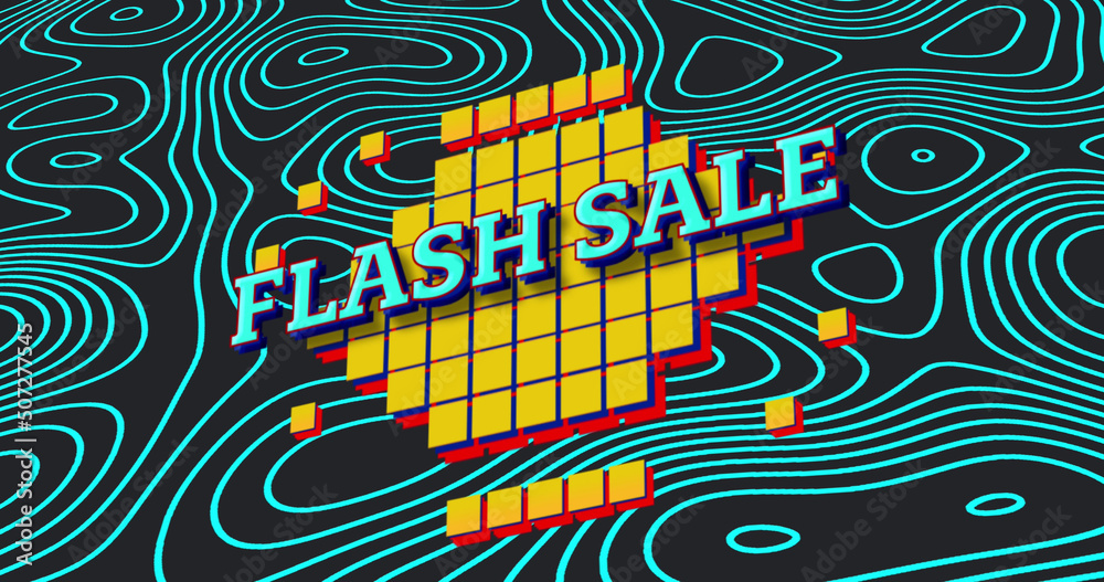 Image of flash sale over black background with green waves