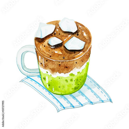 Watercolor iced matcha espresso fusion