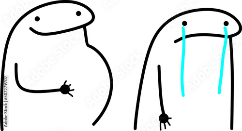 Meme internet: flork pack pregnant happy and creeped out cry. Vector stkech. Comic drawing.