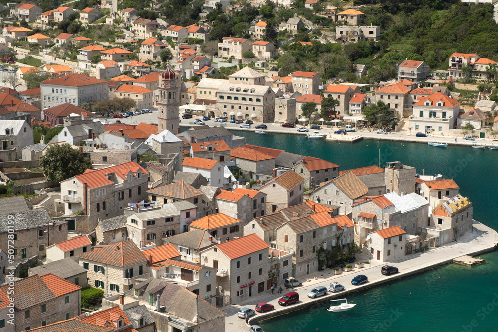 Areal view on Pucisca town on island Brac, Croatia