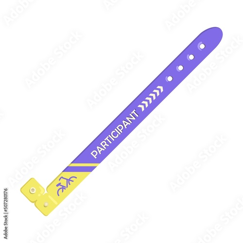 Bracelet for event or concert entrance vector illustration. Colorful plastic wristbands for hand, party, festival or hotel admission isolated on white