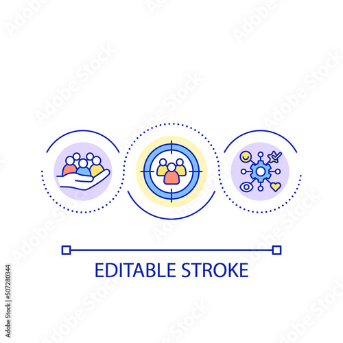 Focus on human engagement loop concept icon. Electronic commerce. Digital marketing strategy abstract idea thin line illustration. Isolated outline drawing. Editable stroke. Arial font used
