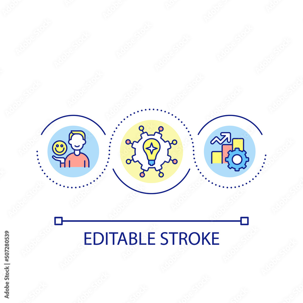 Unexpected ideas and opportunities loop concept icon. Business transformation. Digital first reality abstract idea thin line illustration. Isolated outline drawing. Editable stroke. Arial font used Unexpected ideas and opportunities loop concept icon. Business transformation. Digital first reality abstract idea thin line illustration. Isolated outline drawing. Editable stroke. Arial font used
