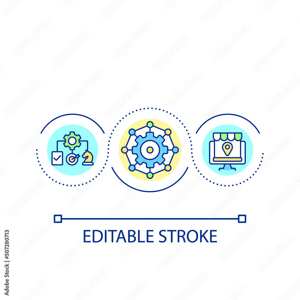 Electronic marketing strategy loop concept icon. Digital business. All industries impacted abstract idea thin line illustration. Isolated outline drawing. Editable stroke. Arial font used Electronic marketing strategy loop concept icon. Digital business. All industries impacted abstract idea thin line illustration. Isolated outline drawing. Editable stroke. Arial font used