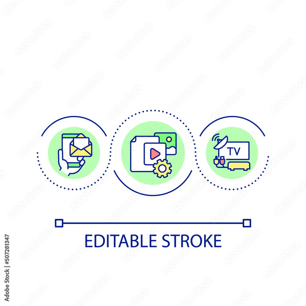 Increase brand popularity loop concept icon. Social media promo. Digital first strategy abstract idea thin line illustration. Isolated outline drawing. Editable stroke. Arial font used Increase brand popularity loop concept icon. Social media promo. Digital first strategy abstract idea thin line illustration. Isolated outline drawing. Editable stroke. Arial font used