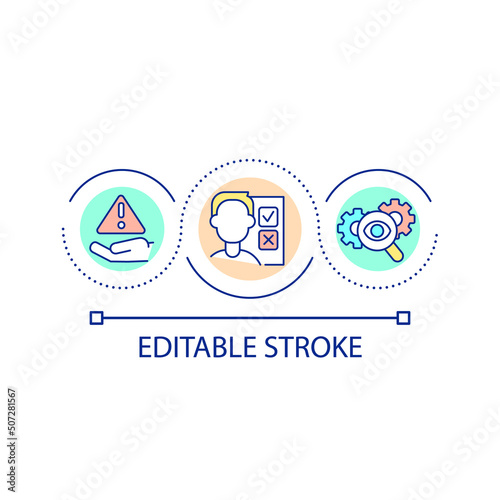 Thoughtful decision making loop concept icon. Problem-solving approach abstract idea thin line illustration. Effective business operations. Isolated outline drawing. Editable stroke. Arial font used