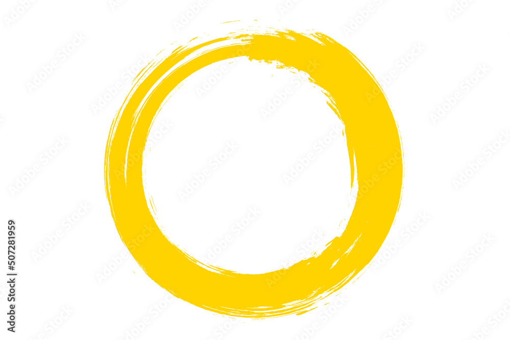 Circle brush stroke vector isolated on white background. Yellow enso zen circle brush stroke. For stamp, seal, ink and paintbrush design template. Grunge hand drawn circle shape, vector illustration Circle brush stroke vector isolated on white background. Yellow enso zen circle brush stroke. For stamp, seal, ink and paintbrush design template. Grunge hand drawn circle shape, vector illustration
