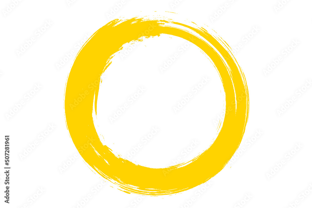 Circle brush stroke vector isolated on white background. Yellow enso zen circle brush stroke. For stamp, seal, ink and paintbrush design template. Grunge hand drawn circle shape, vector illustration Circle brush stroke vector isolated on white background. Yellow enso zen circle brush stroke. For stamp, seal, ink and paintbrush design template. Grunge hand drawn circle shape, vector illustration