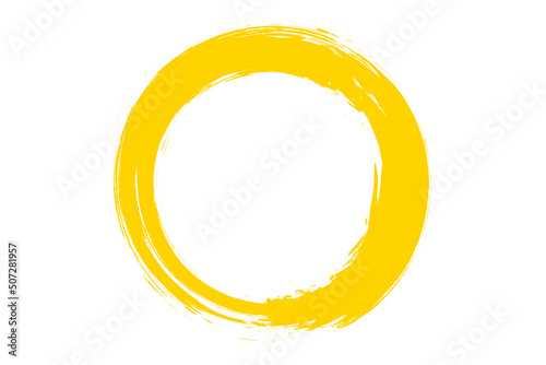 Circle brush stroke vector isolated on white background. Yellow enso zen circle brush stroke. For stamp, seal, ink and paintbrush design template. Grunge hand drawn circle shape, vector illustration