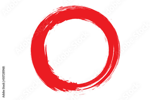 Circle brush stroke vector isolated on white background. Red enso zen circle brush stroke. For stamp, seal, ink and paintbrush design template. Grunge hand drawn circle shape, vector illustration photo
