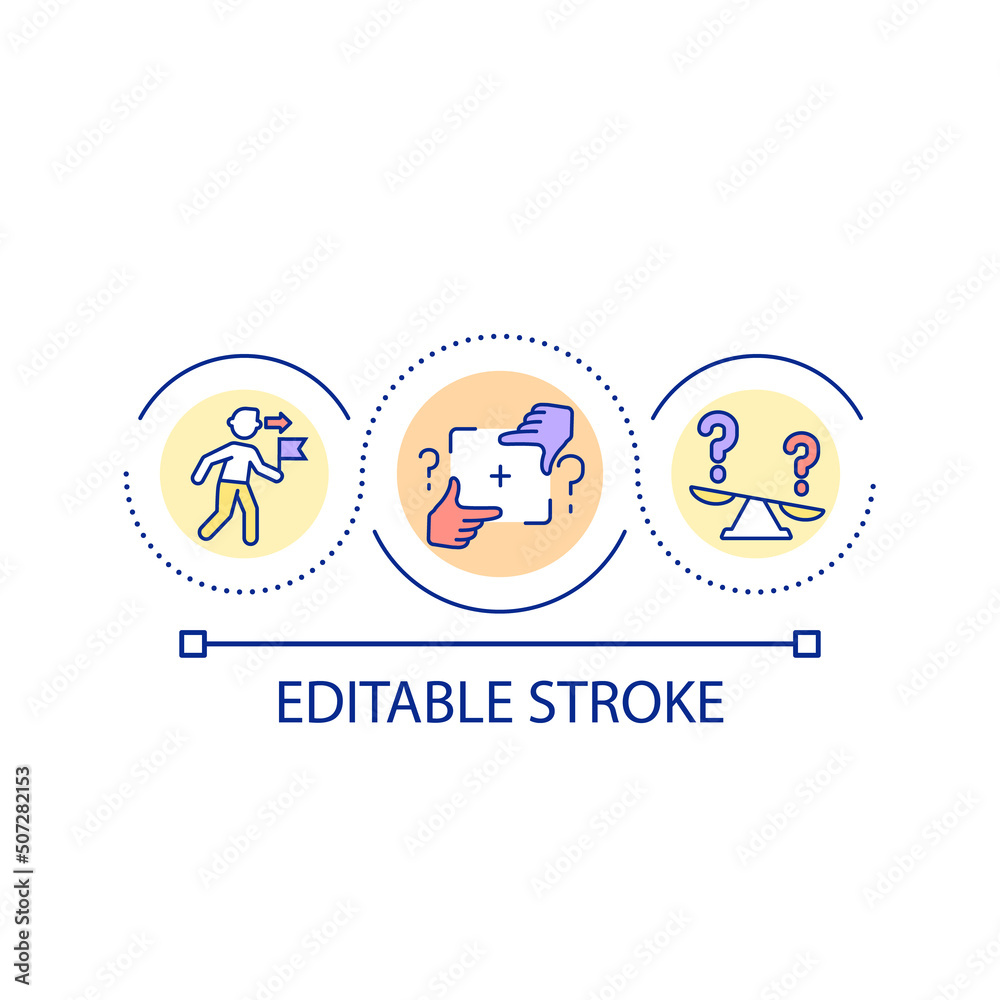 Fototapeta premium Managing unexpected results loop concept icon. Risky opportunities for success abstract idea thin line illustration. Taking risks. Isolated outline drawing. Editable stroke. Arial font used
