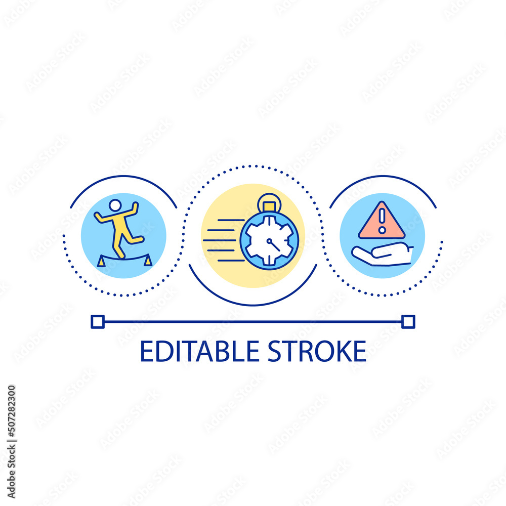 Risk taking in quick decision making loop concept icon. Making impulsive choices abstract idea thin line illustration. Risky outcomes. Isolated outline drawing. Editable stroke. Arial font used