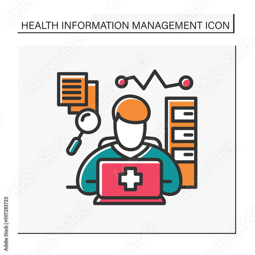 Health information manager color icon. Clinical documentation specialist. Health data analyst. Medical person. Healthcare and health information management concept. isolated vector illustration
