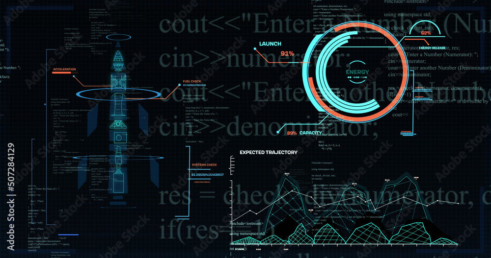 Obraz premium Image of scope scanning and data processing over black background