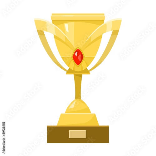 Golden cup vector illustration. Championship reward, golden trophies, prizes or awards on white