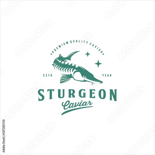 Fish Sturgeon Vintage Logo Design Vector