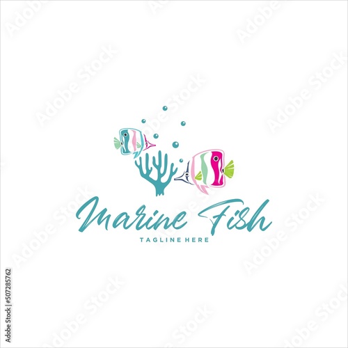 Fish Ornamental Coral Sea Logo Design Vector Image