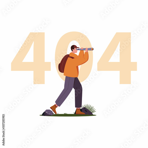 404 error page with explorer man vector illustration on white background.