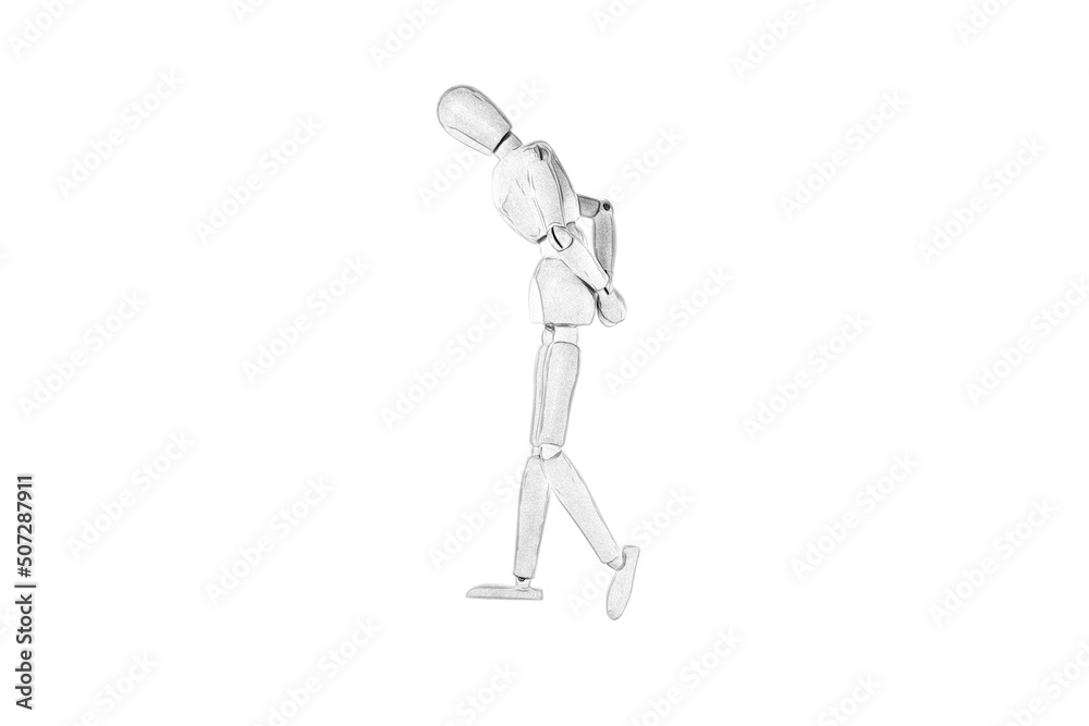 black and white drawing of a wooden puppet on a white black and white drawing of a wooden puppet on a white