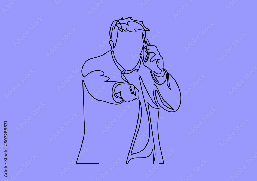 Happy businessman talking on the phone- continuous line drawing
