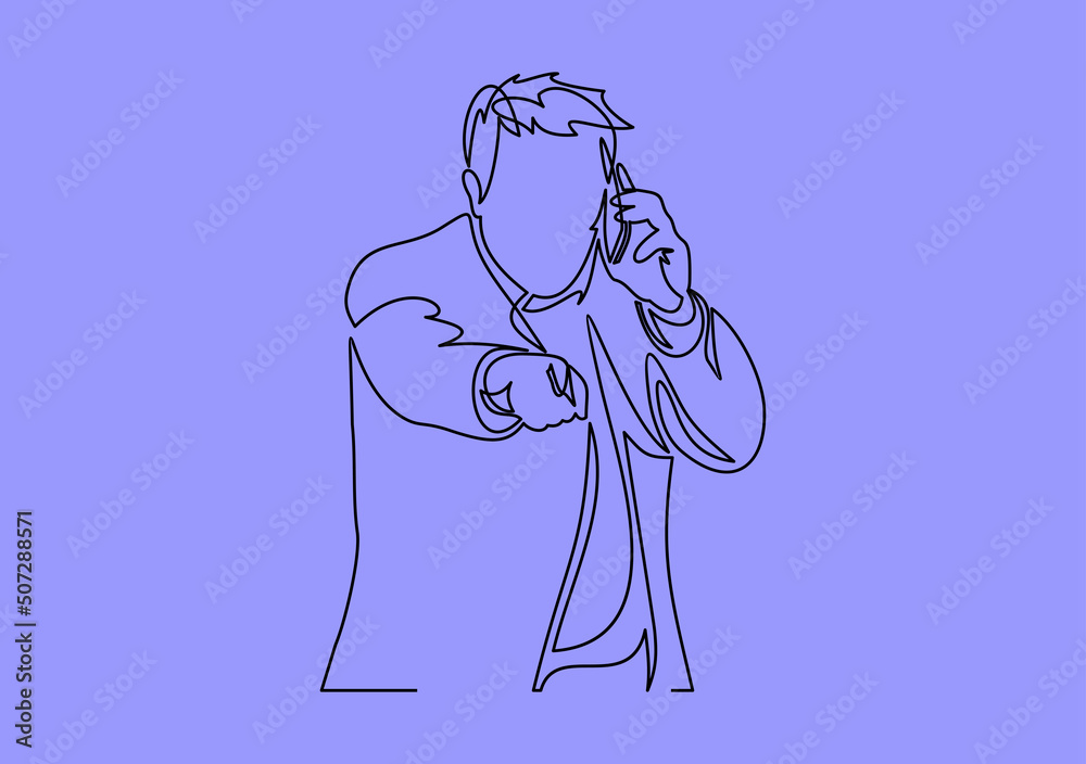 Happy businessman talking on the phone- continuous line drawing Happy businessman talking on the phone- continuous line drawing