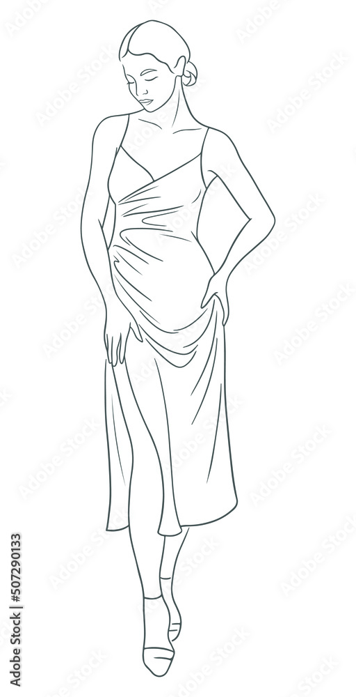 Line art vector illustration of woman in a dress Line art vector illustration of woman in a dress