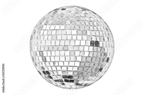 black and white drawing of a mirror ball on a white