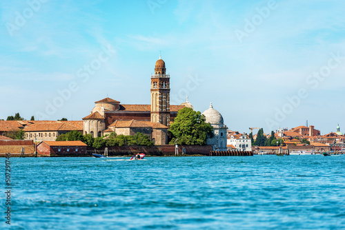 Venice lagoon. Church of San Michele in Isola also called San Michele di Murano in Renaissance Style (1468-1479) by architect Mauro Codussi. UNESCO world heritage site, Veneto, Italy, Europe.