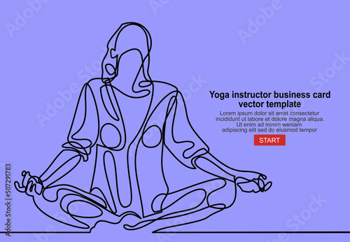 Yoga instructor business card vector template.Continuous one line