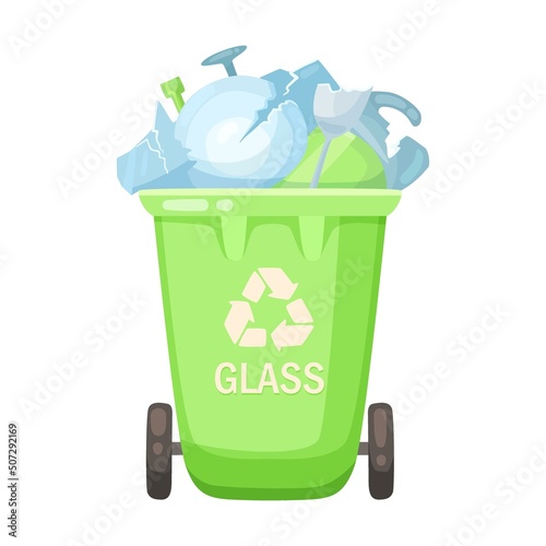 Bin for sorting garbage vector illustration. Containers or trash bin for glass sorting waste isolated on white background. Recycling concept
