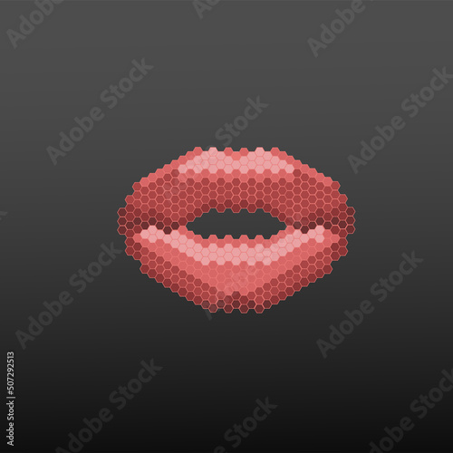 pink lips with pixel effect on black ground