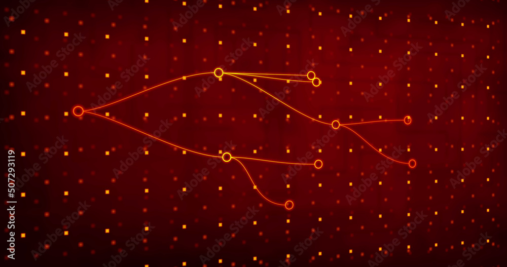 Image of network of connection with red and yellow dots on red background Image of network of connection with red and yellow dots on red background