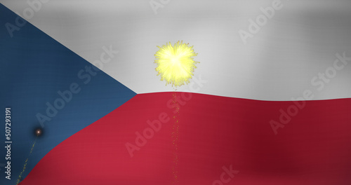 Image of fireworks over flag of czech republic