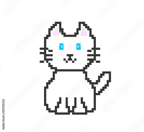 Pixel Art White Cat Clipart © Longing888